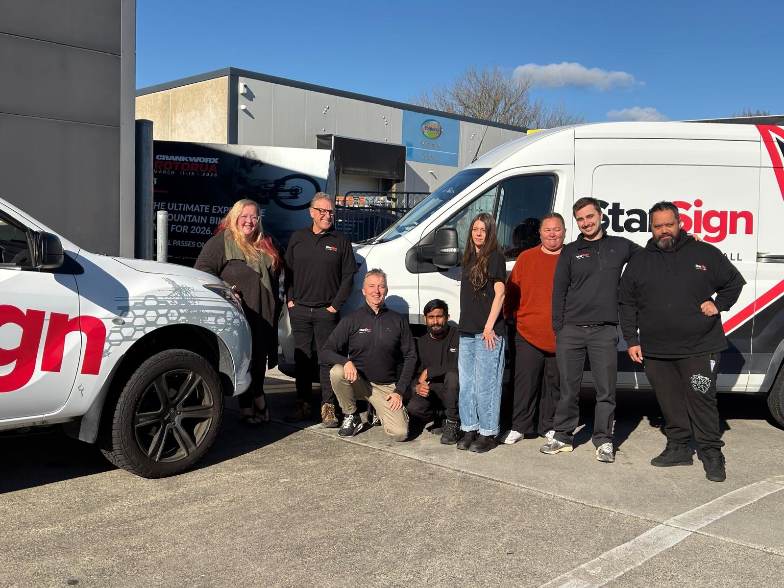 StarSign Team Photo 2026 Photo of our signwriting and sales team outside our Rotorua office.